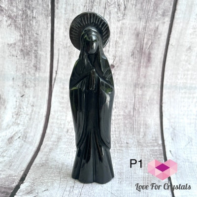 Mother Mary Carved Black Obsidian Photo 1 (Nett Price) Crystal Carving