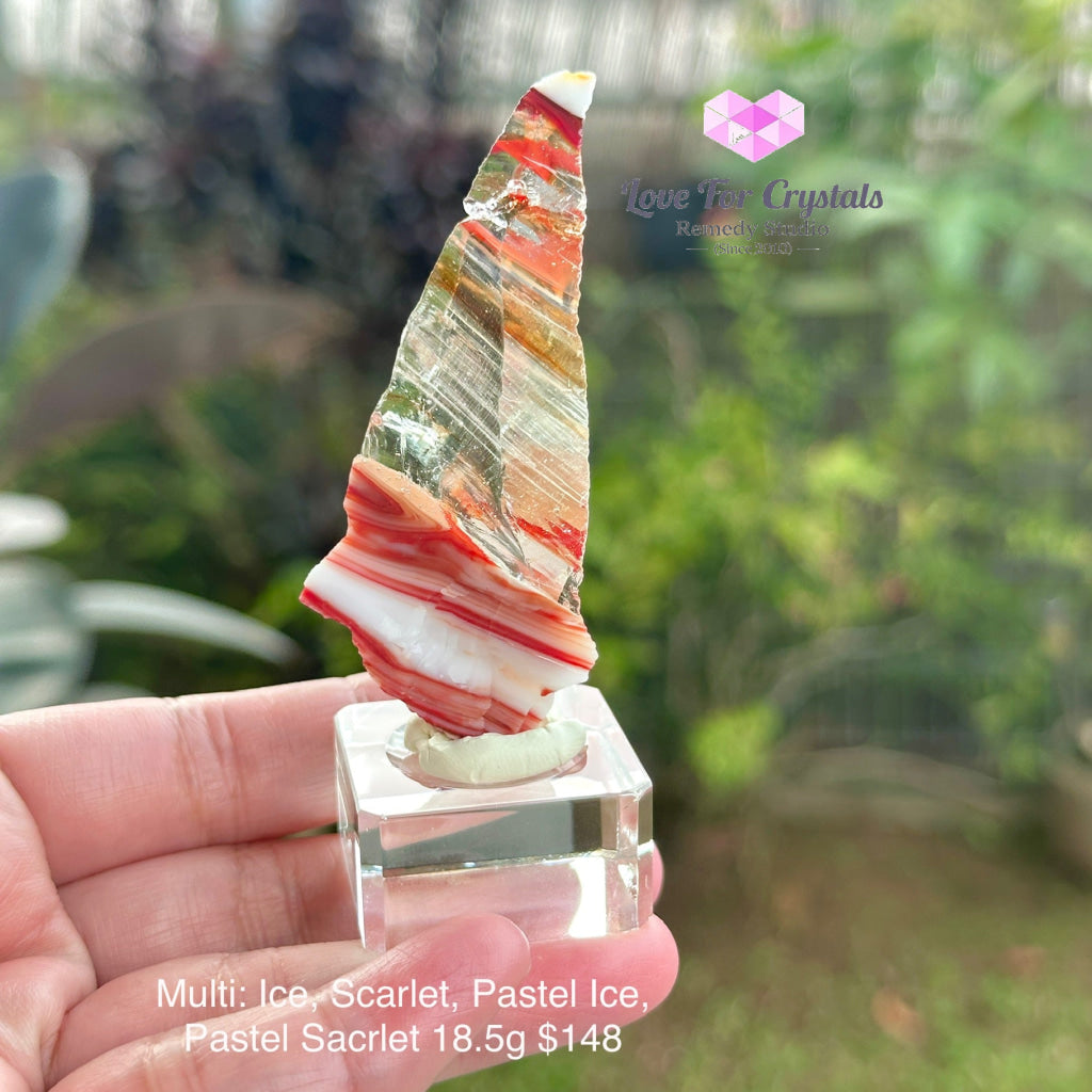 Multi-colour Andara Crystal: Banded Ice Scarlet Pastel Cosmic Heart Pastel Scarlet Andara Crystal