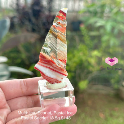 Multi-colour Andara Crystal: Banded Ice Scarlet Pastel Cosmic Heart Pastel Scarlet Andara Crystal