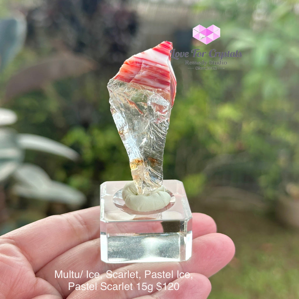 Multi-colour Andara Crystal: Banded Ice Scarlet Pastel Cosmic Heart Pastel Scarlet Andara Crystal