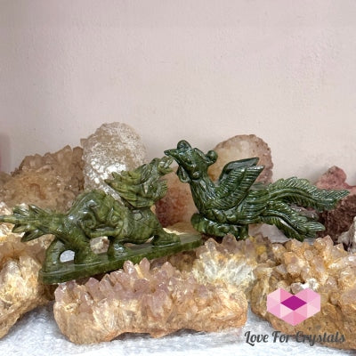 Nephrite Jade Dragon (180Mm) (Mini) Crystal Carved