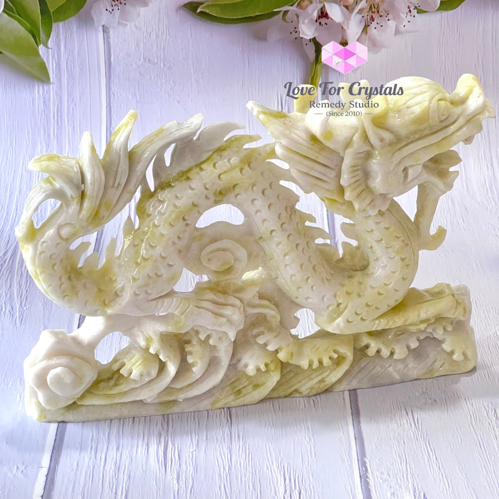 Nephrite Jade Dragon Carved Crystal 19X8Cm (8X3) White