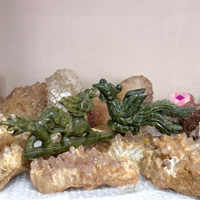 Nephrite Jade Dragon (180Mm) (Mini) Crystal Carved