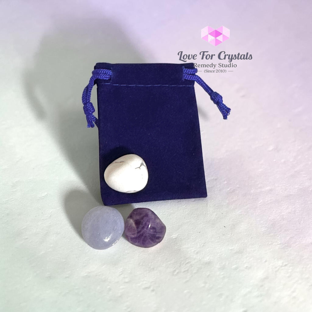 NERVOUS SYSTEM CALM Pocket Remedy Crystal Trio Set (Howlite Blue Lace Agate Amethyst) 15-25mm - Set of 3 Stones
