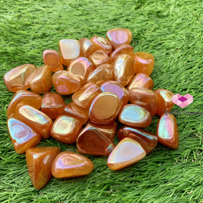 Orange Aura Rose Quartz Tumbled Stone Angel