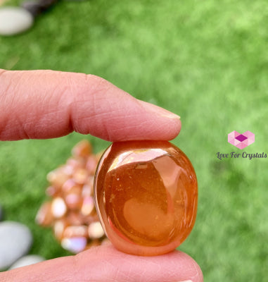 Orange Aura Rose Quartz Tumbled Stone Angel