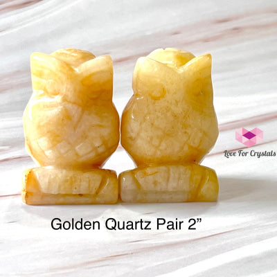Owl Crystal Carved 2 (50Mm) Golden Quartz (Per Pair)