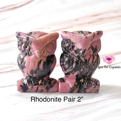 Owl Crystal Carved 2 (50Mm) Rhodonite (Per Pair)