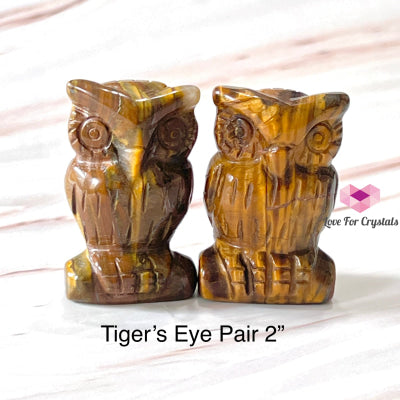 Owl Crystal Carved 2 (50Mm) Tigers Eye (Per Pair)