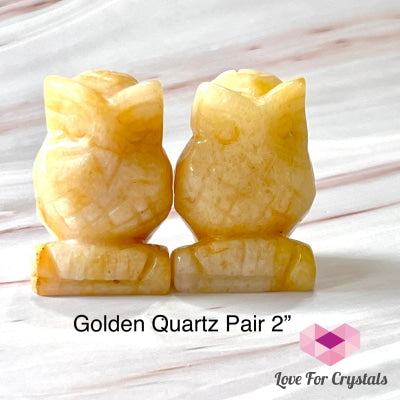 Owl Crystal Carved 2 (50Mm) Golden Quartz (Per Pair)
