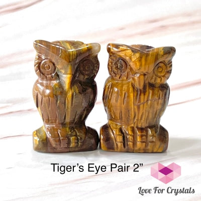 Owl Crystal Carved 2 (50Mm) Tigers Eye (Per Pair)