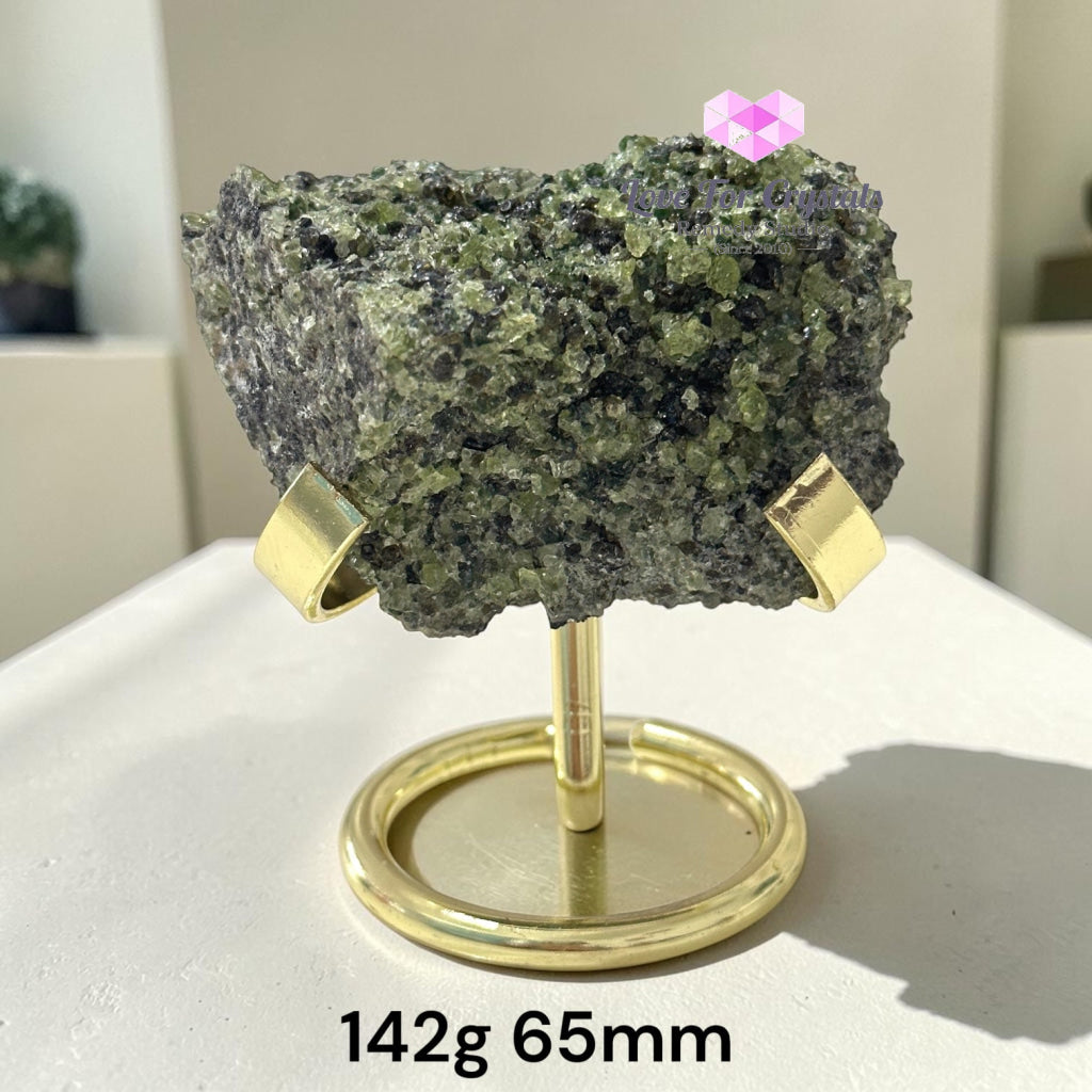 Peridot Natural Specimen with Gold Stand (Money Magnet) - 142g 65mm - Peridot