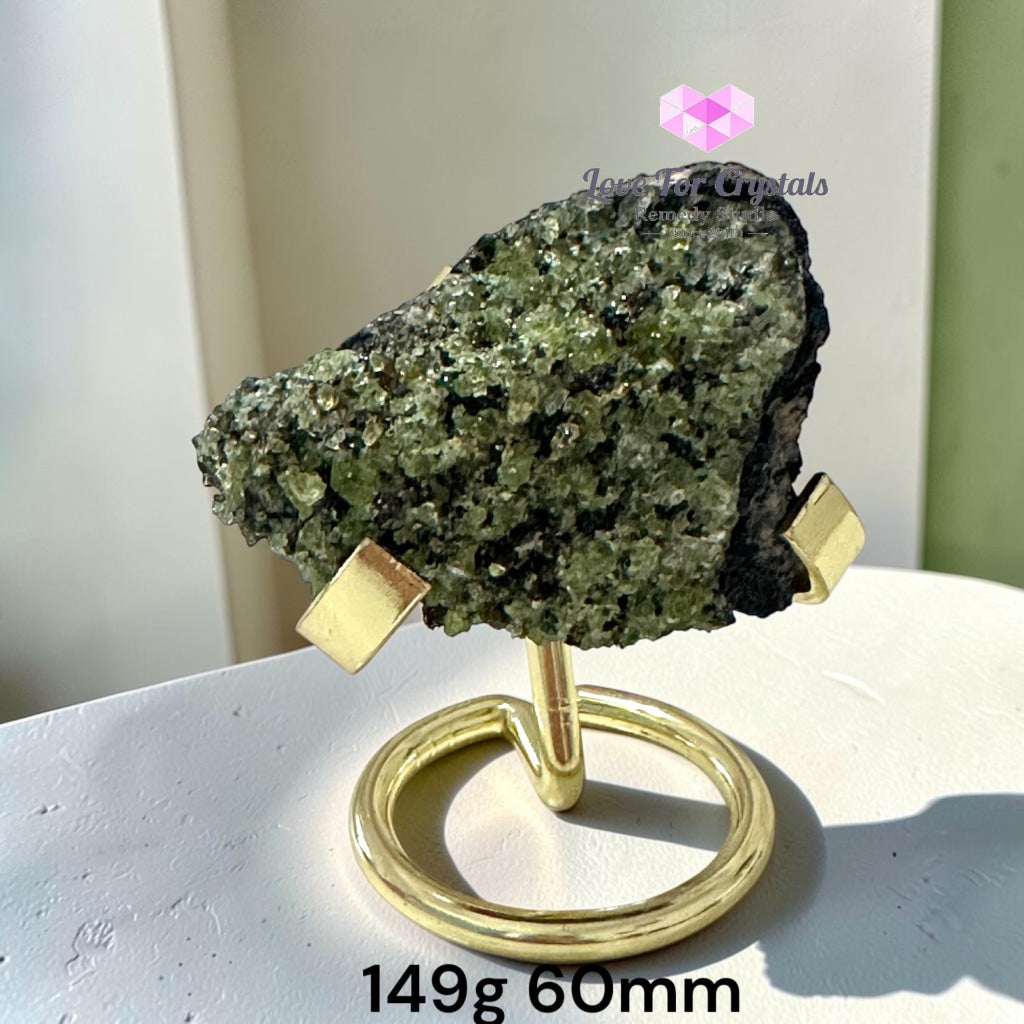 Peridot Natural Specimen with Gold Stand (Money Magnet) - Peridot