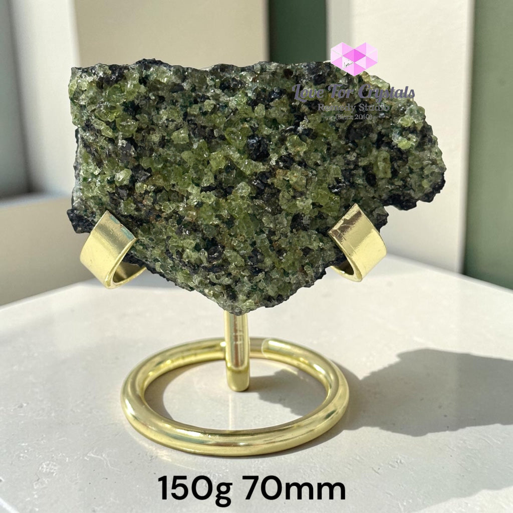 Peridot Natural Specimen with Gold Stand (Money Magnet) - 150g 70mm - Peridot