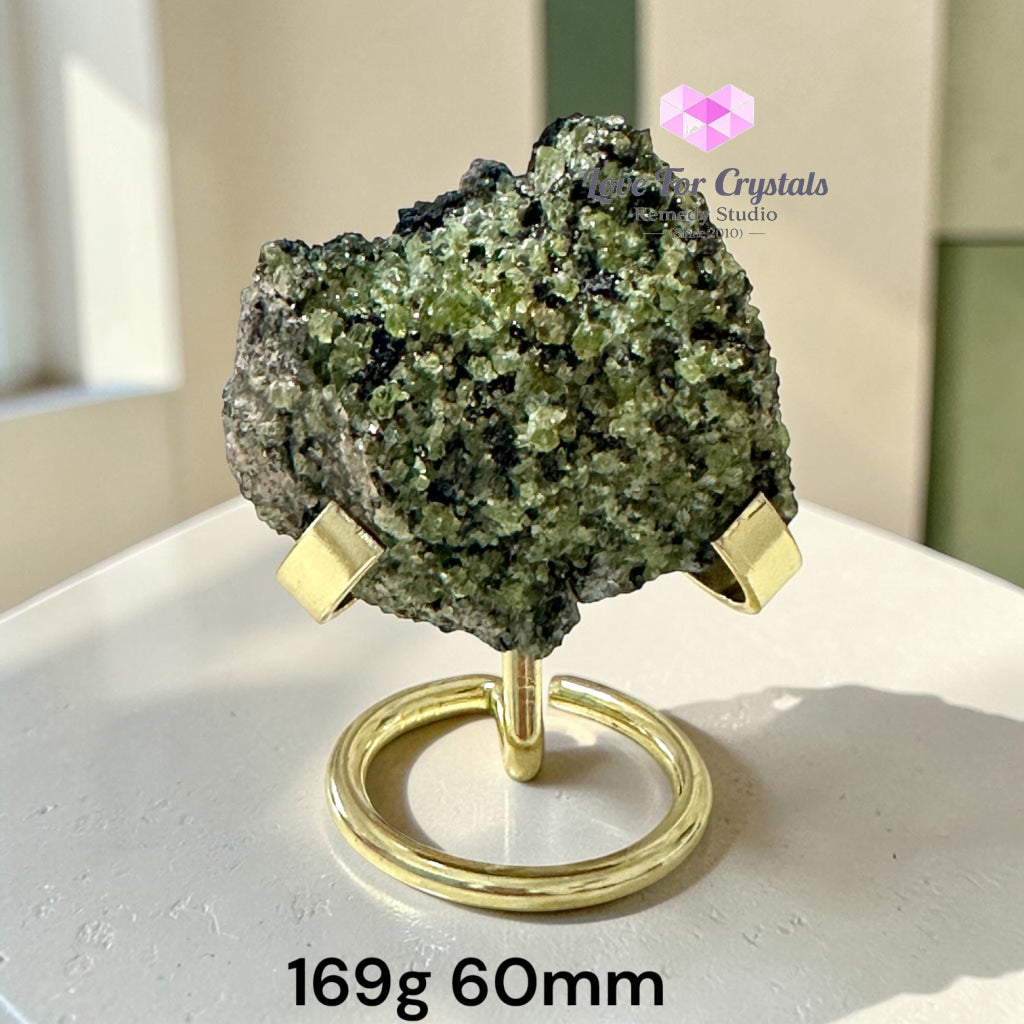 Peridot Natural Specimen with Gold Stand (Money Magnet) - Peridot