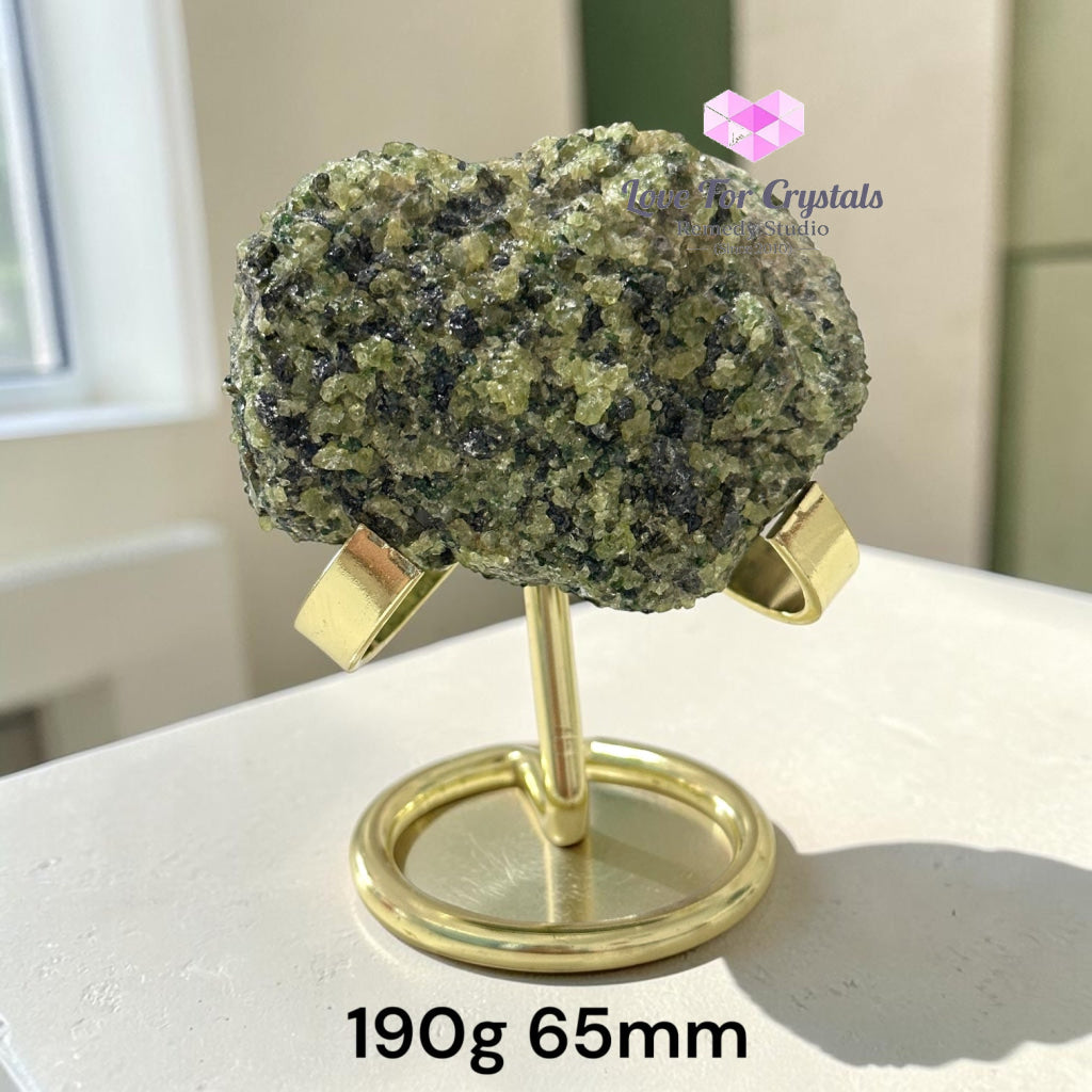 Peridot Natural Specimen with Gold Stand (Money Magnet) - 190g 65mm - Peridot
