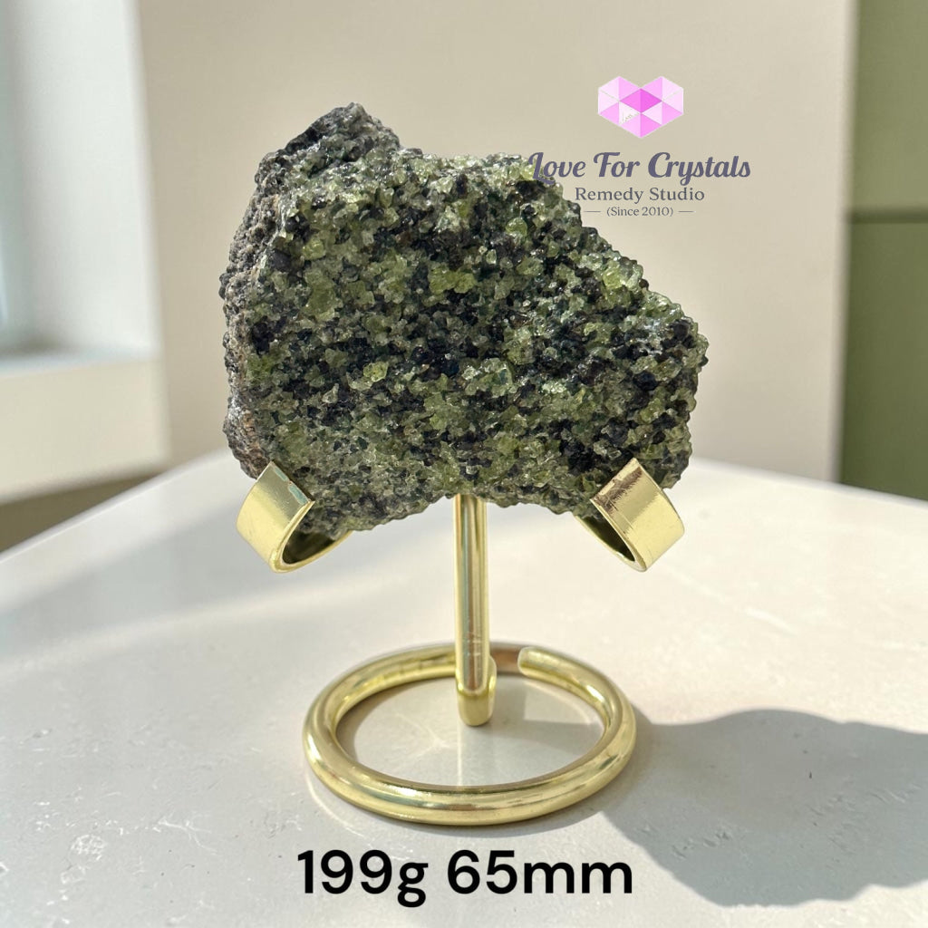 Peridot Natural Specimen with Gold Stand (Money Magnet) - 199g 65mm - Peridot