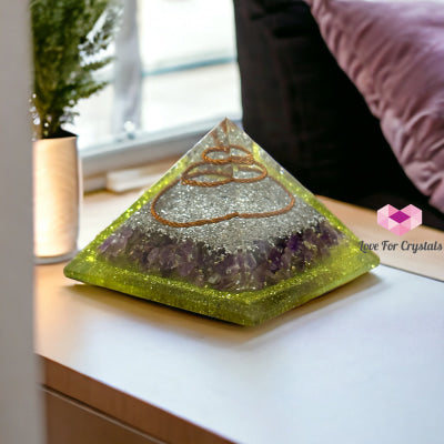 Peridot With Amethyst Orgonite Pyramid 75Mm (Wealth Activator) Orgonites