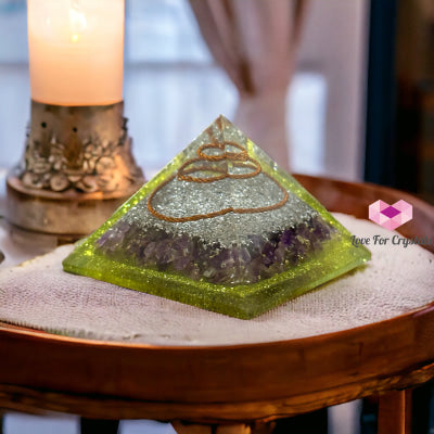 Peridot With Amethyst Orgonite Pyramid 75Mm (Wealth Activator) Orgonites