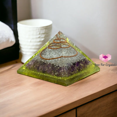 Peridot With Amethyst Orgonite Pyramid 75Mm (Wealth Activator) Orgonites