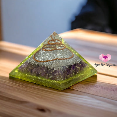 Peridot With Amethyst Orgonite Pyramid 75Mm (Wealth Activator) Orgonites