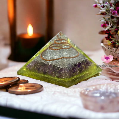 Peridot With Amethyst Orgonite Pyramid 75Mm (Wealth Activator) Orgonites