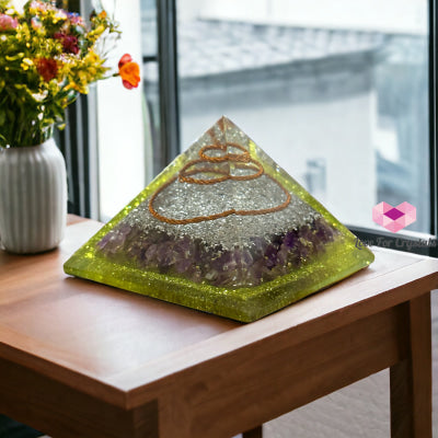 Peridot With Amethyst Orgonite Pyramid 75Mm (Wealth Activator) Orgonites
