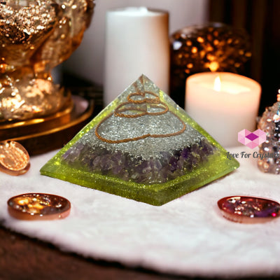 Peridot With Amethyst Orgonite Pyramid 75Mm (Wealth Activator) Orgonites