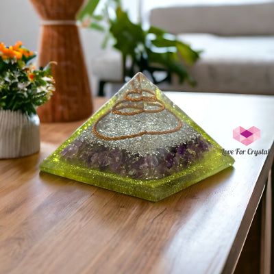 Peridot With Amethyst Orgonite Pyramid 75Mm (Wealth Activator) Orgonites