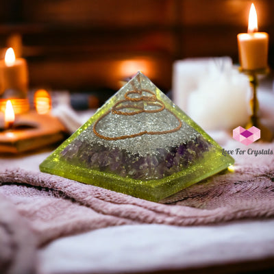 Peridot With Amethyst Orgonite Pyramid 75Mm (Wealth Activator) Orgonites