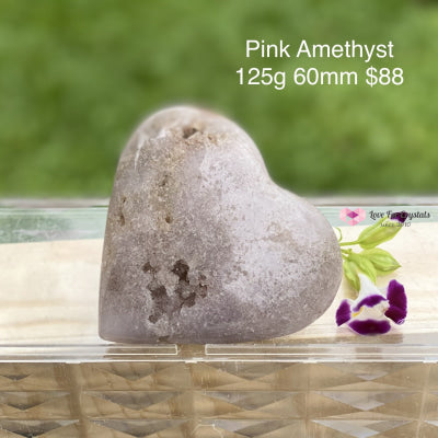 Pink Amethyst Heart (Rare) Argentina 125G 60Mm Polished Stones