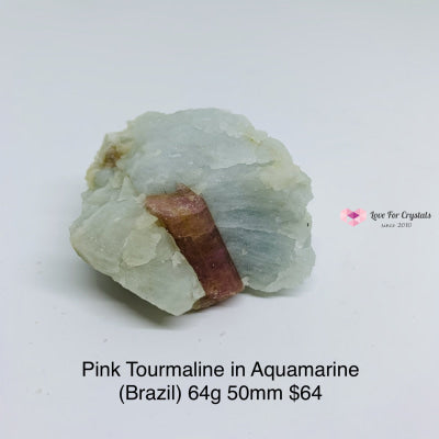Pink Tourmaline In Aquamarine Matrix (Brazil) Aa Grade 64G 50Mm Raw Stones