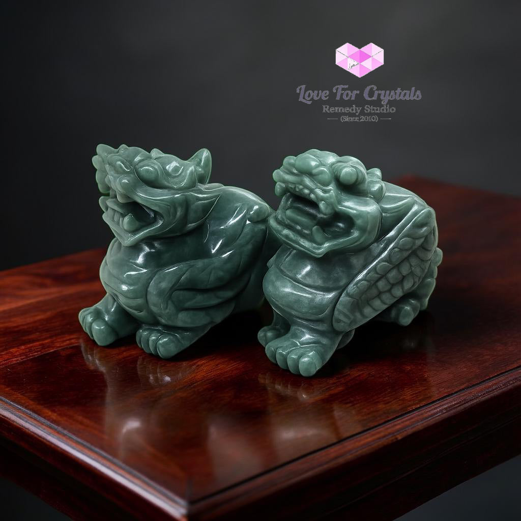 Pixiu / Bixiu (pair) Piyao Green Jade 5.5” -6” Green Jade (AA Quality)