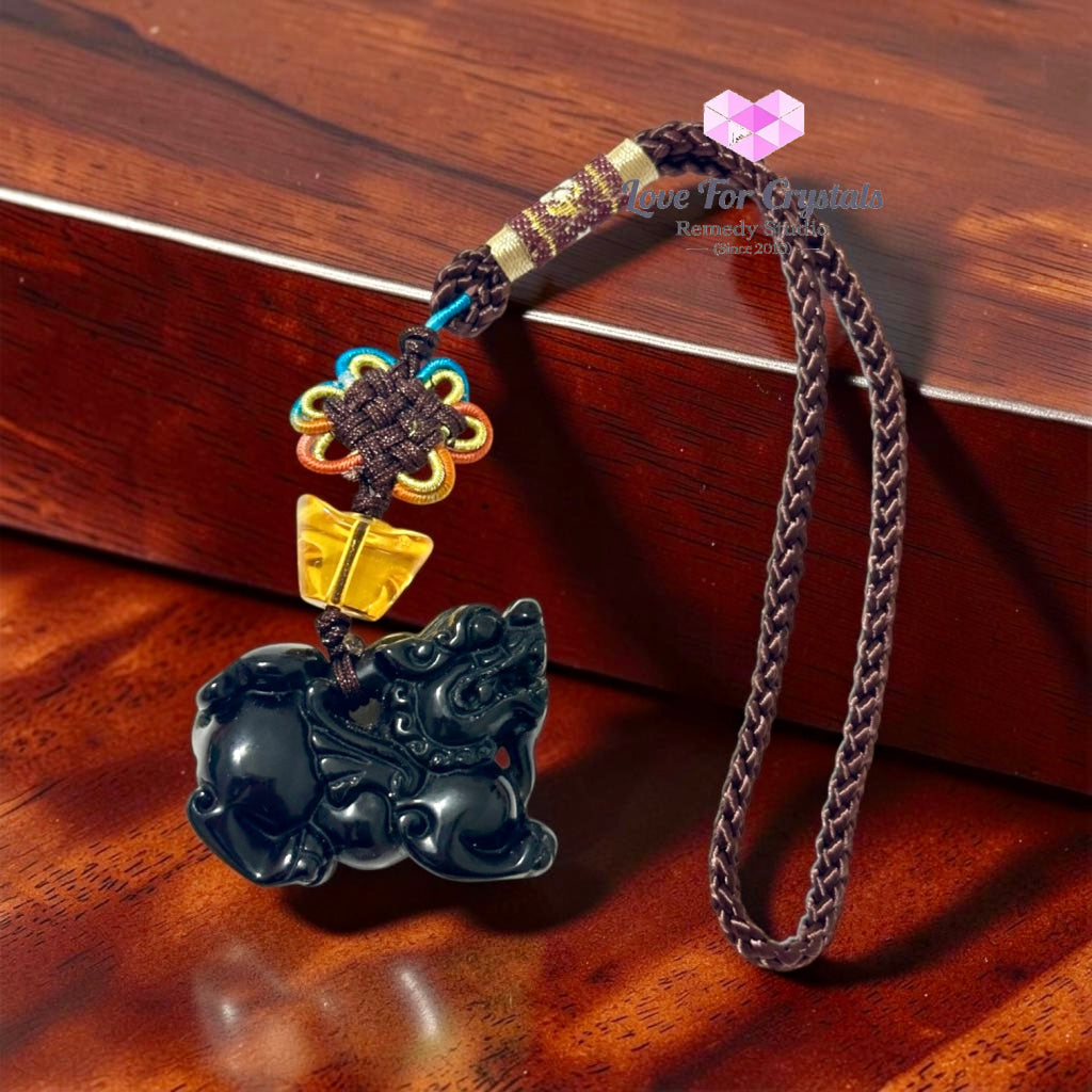 Pixiu Crystal Bag Charm (Wealth • Luck • Protection) - Black Obsidian - Crystals