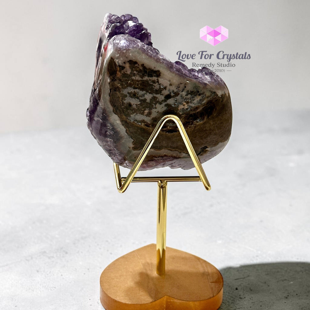 Premium Amethyst Cluster on Agate with Metal Stand (Success & Wealth) 587g 100mm - 1087g 130mm - Amethyst