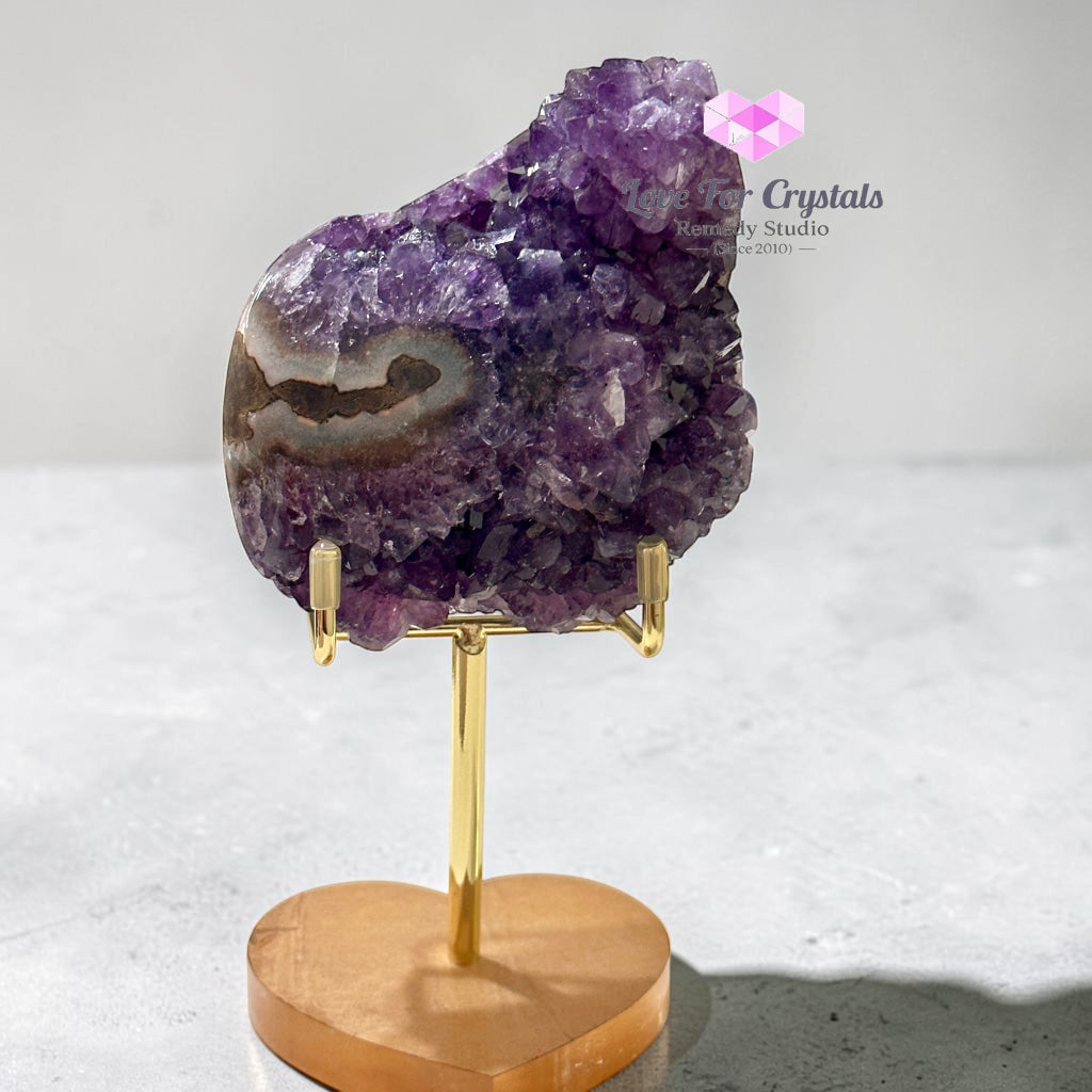 Premium Amethyst Cluster on Agate with Metal Stand (Success & Wealth) 587g 100mm - 1087g 130mm - Amethyst