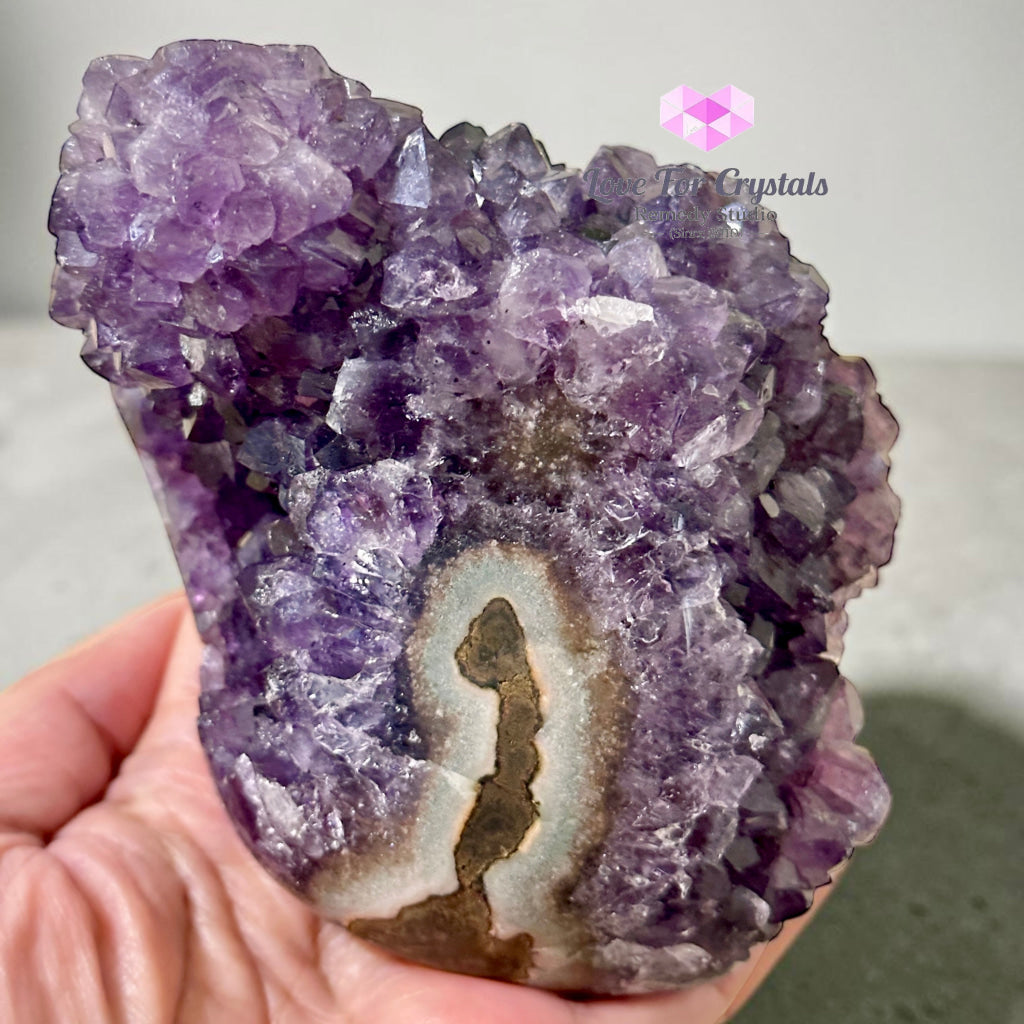 Premium Amethyst Cluster on Agate with Metal Stand (Success & Wealth) 587g 100mm - 1087g 130mm - Amethyst