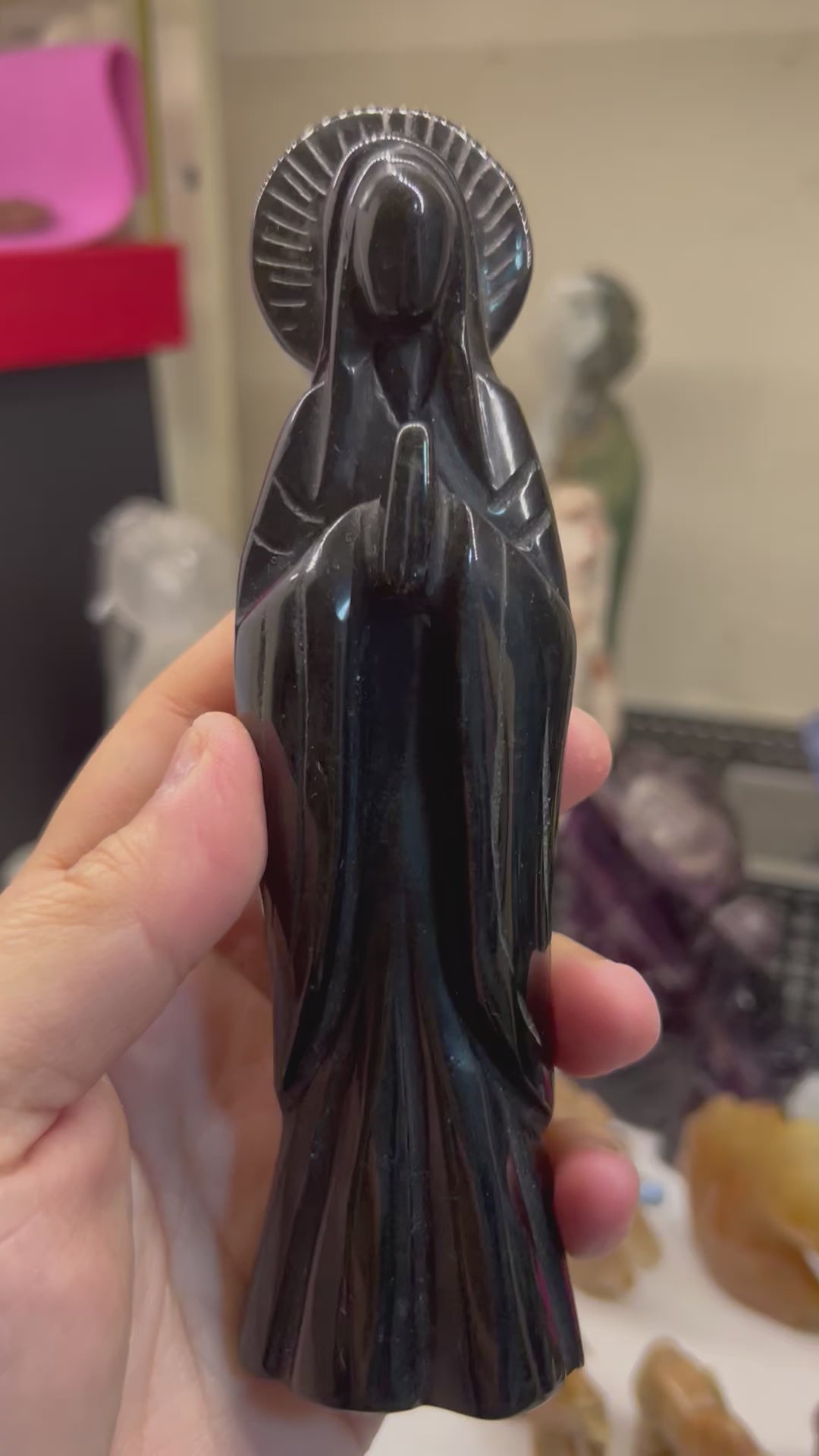Mother Mary Carved Black Obsidian Statue Carving
