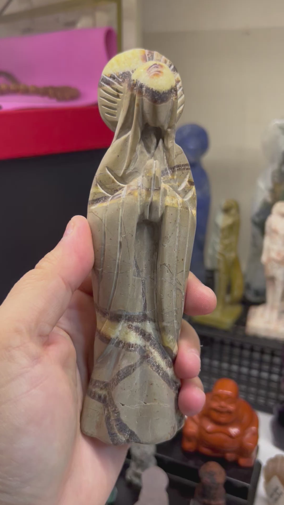 Mother Mary Carved Septarian Stone Statue Carving