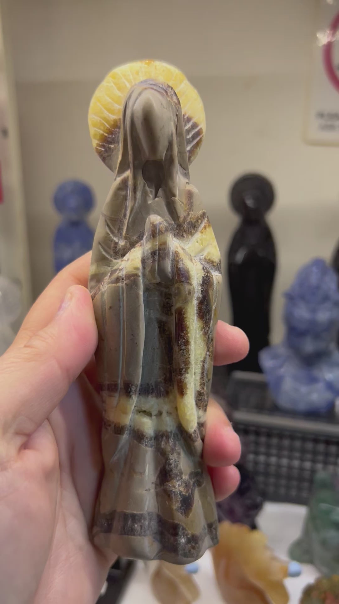 Mother Mary Carved Septarian Stone Statue Carving