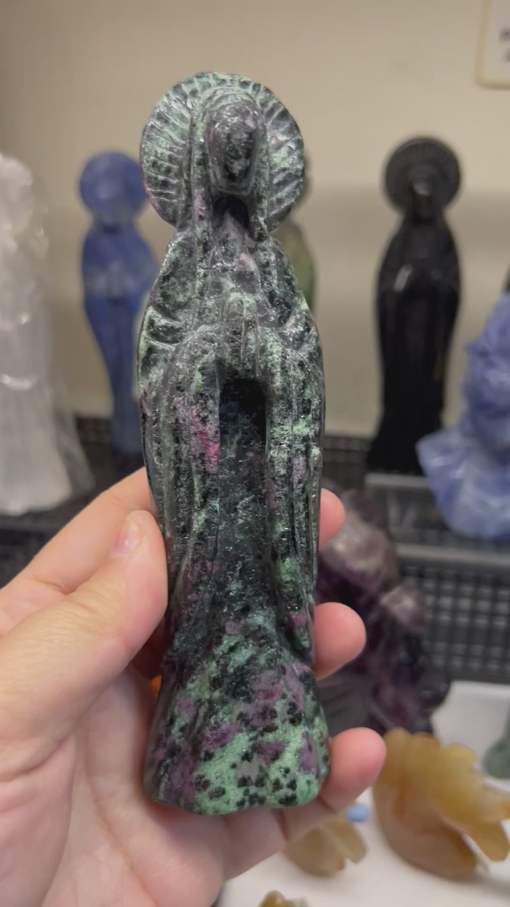 Mother Mary Carved Ruby Zoisite Statue Carving