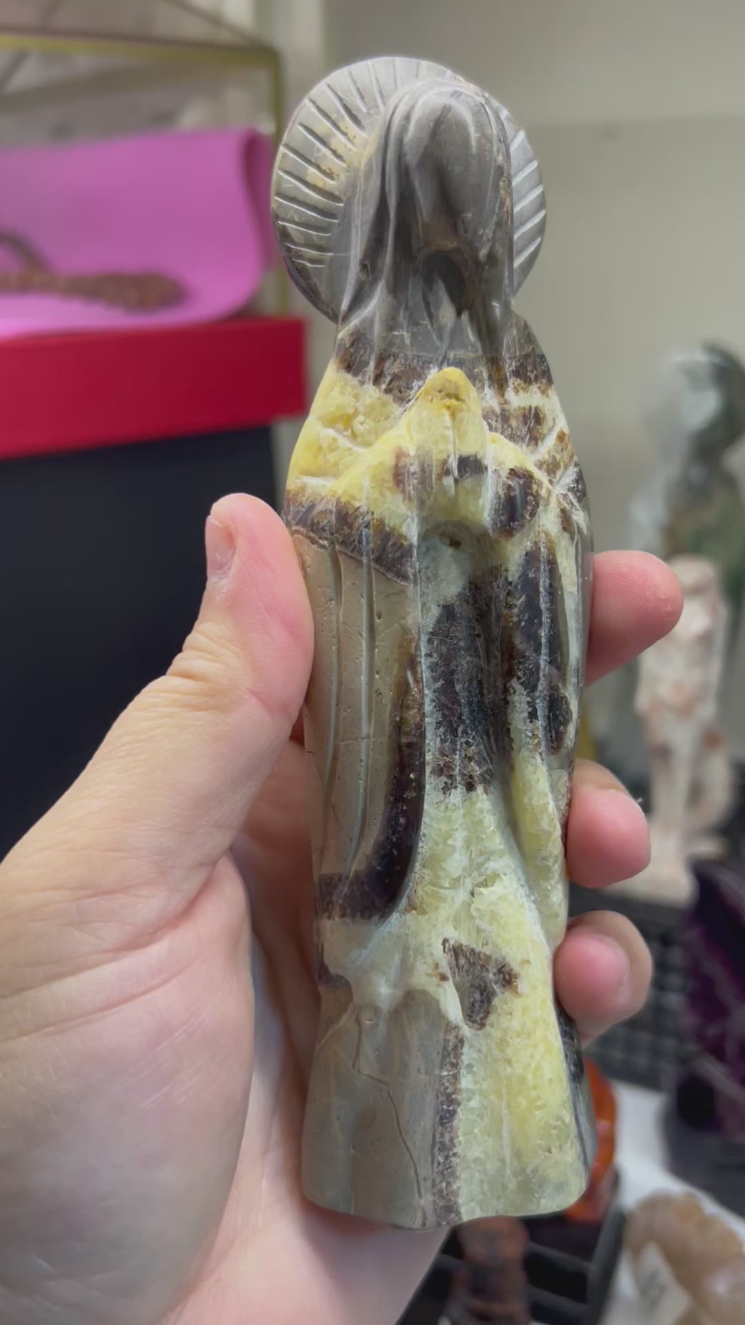 Mother Mary Carved Septarian Stone Statue Carving