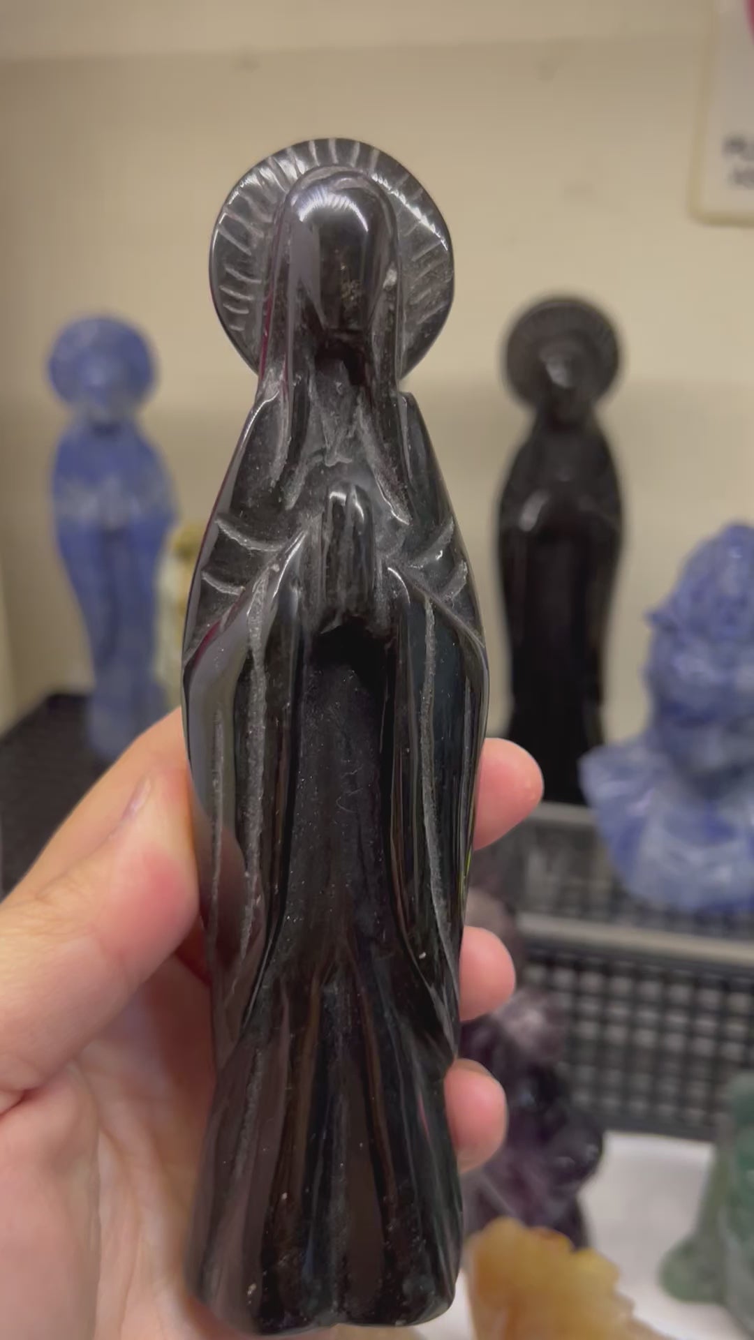 Mother Mary Carved Black Obsidian Statue Carving
