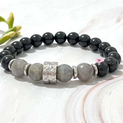 Protection Crystal Remedy Bracelet For Men (Premium Series) Black Tourmaline Labradorite Stainless