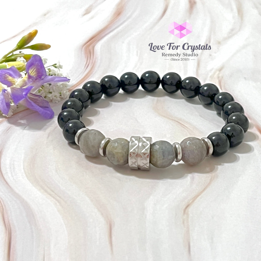 Protection Crystal Remedy Bracelet For Men (Premium Series) Black Tourmaline Labradorite Stainless