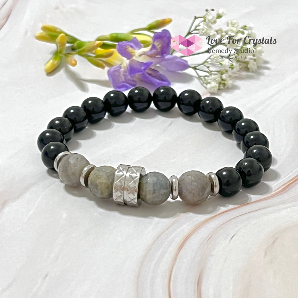 Protection Crystal Remedy Bracelet For Men (Premium Series) Black Tourmaline Labradorite Stainless