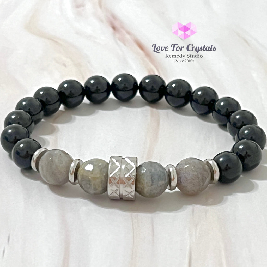 Protection Crystal Remedy Bracelet For Men (Premium Series) Black Tourmaline Labradorite Stainless