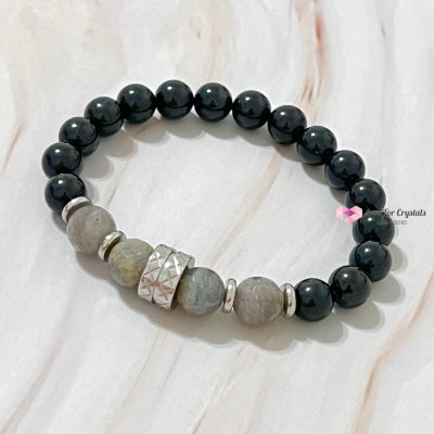 Protection Crystal Remedy Bracelet For Men (Premium Series) Black Tourmaline Labradorite Stainless