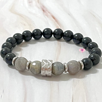 Protection Crystal Remedy Bracelet For Men (Premium Series) Black Tourmaline Labradorite Stainless