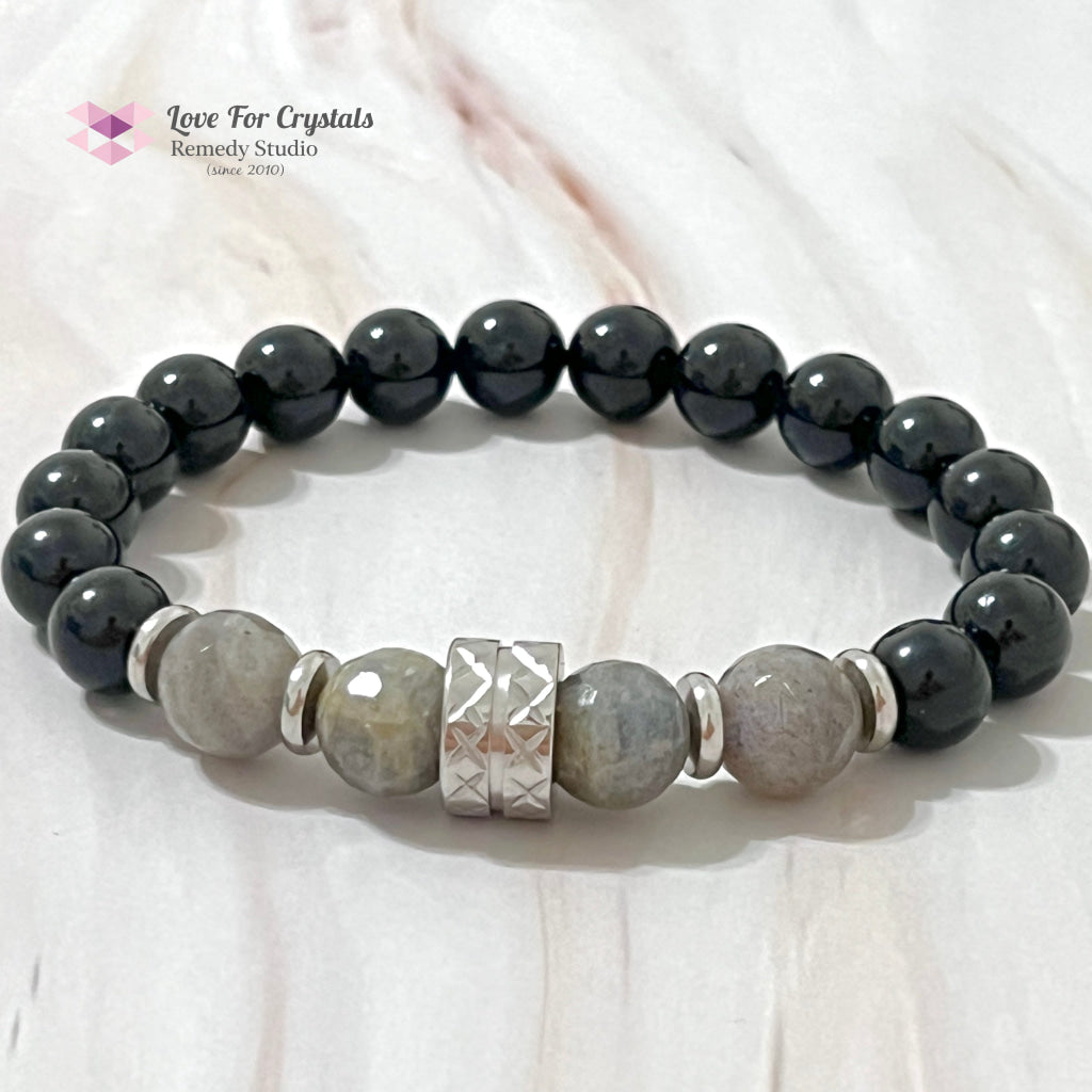 Protection Crystal Remedy Bracelet For Men (Premium Series) Black Tourmaline Labradorite Stainless